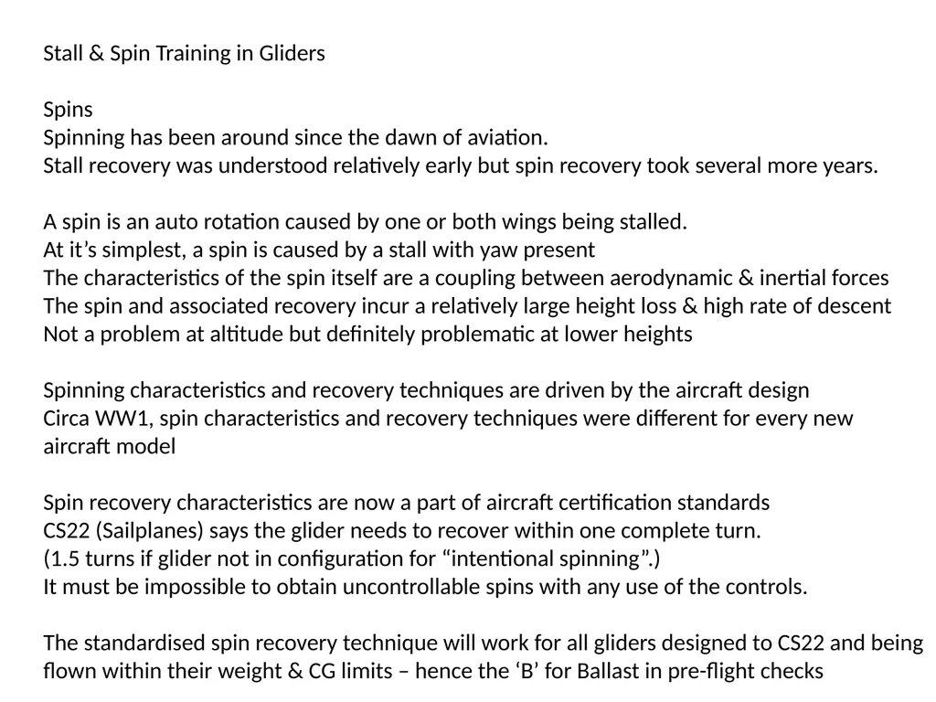 Stall & Spin Training in Gliders Stall & Spin - slide 13 of 20