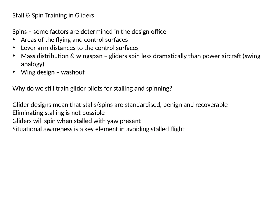 Stall & Spin Training in Gliders Stall & Spin - slide 15 of 20