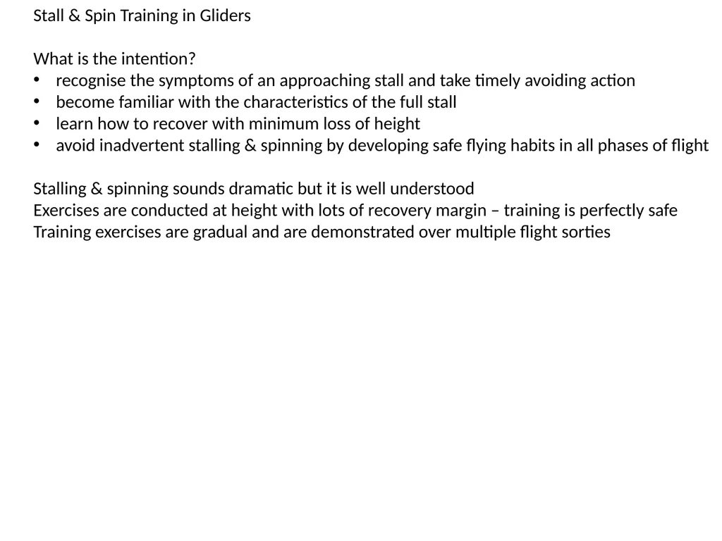 Stall & Spin Training in Gliders Stall & Spin - slide 2 of 20