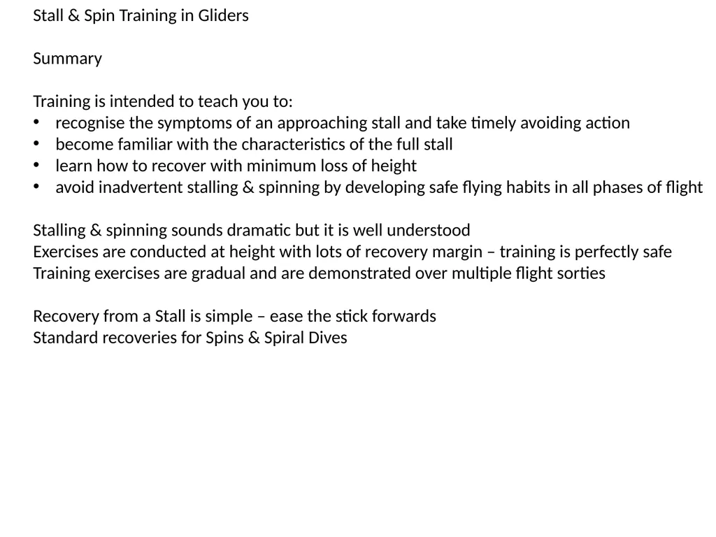Stall & Spin Training in Gliders Stall & Spin - slide 20 of 20