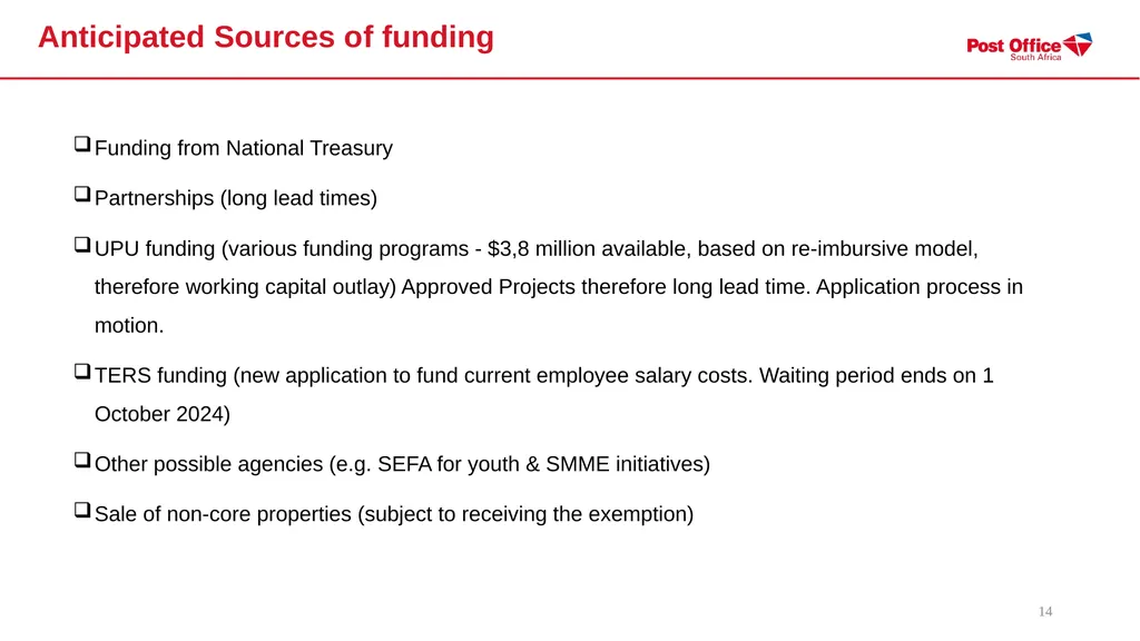 SOUTH AFRICAN POST OFFICE (SOC) LTD - (SAPO) - slide 14 of 27