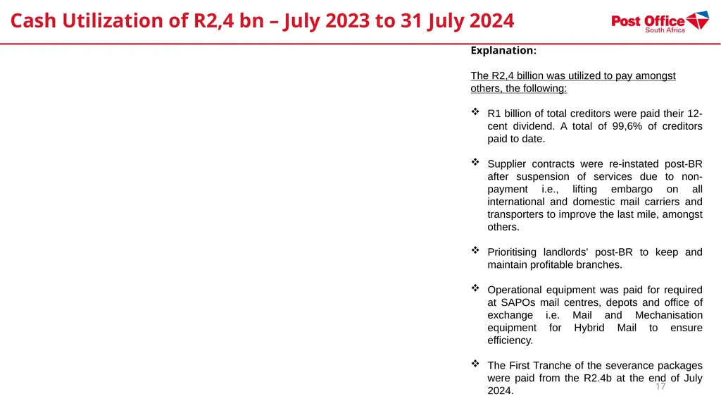 SOUTH AFRICAN POST OFFICE (SOC) LTD - (SAPO) - slide 17 of 27