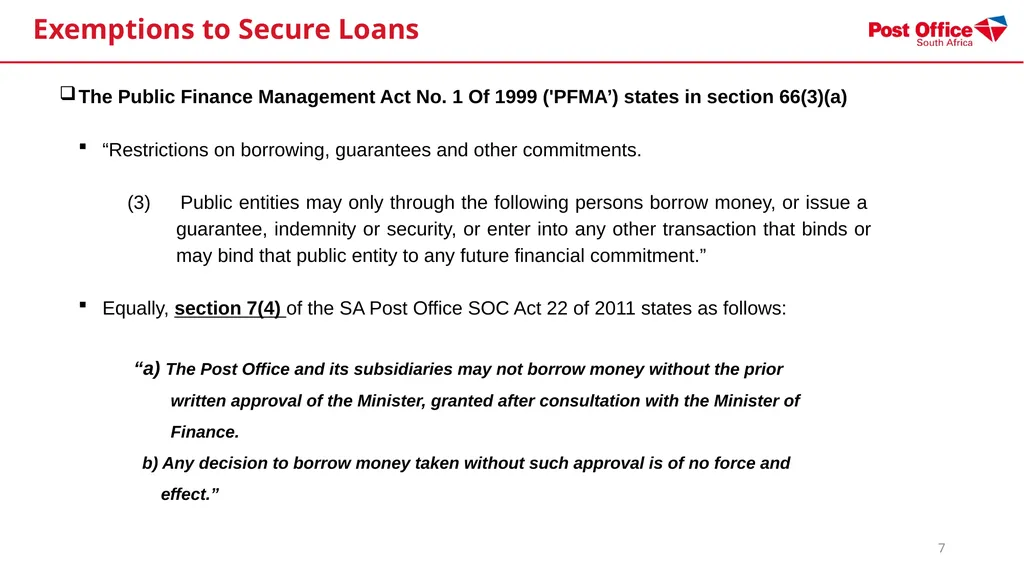 SOUTH AFRICAN POST OFFICE (SOC) LTD - (SAPO) - slide 7 of 27