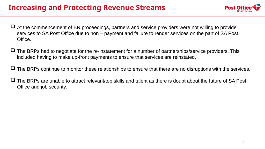 SOUTH AFRICAN POST OFFICE (SOC) LTD - (SAPO) - slide 11 of 27