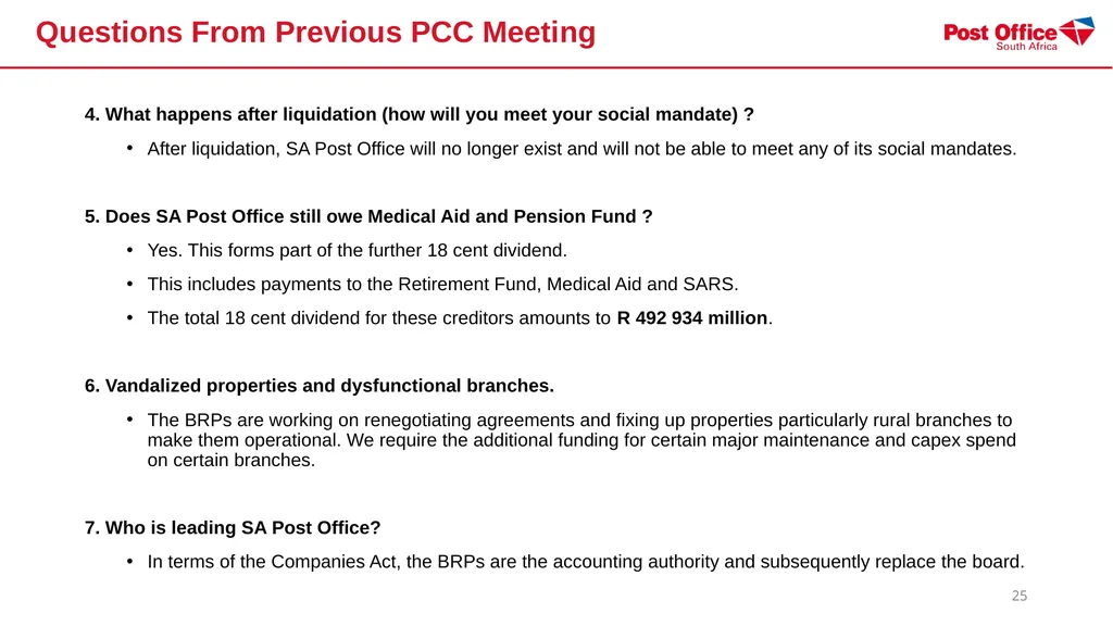 SOUTH AFRICAN POST OFFICE (SOC) LTD - (SAPO) - slide 25 of 27