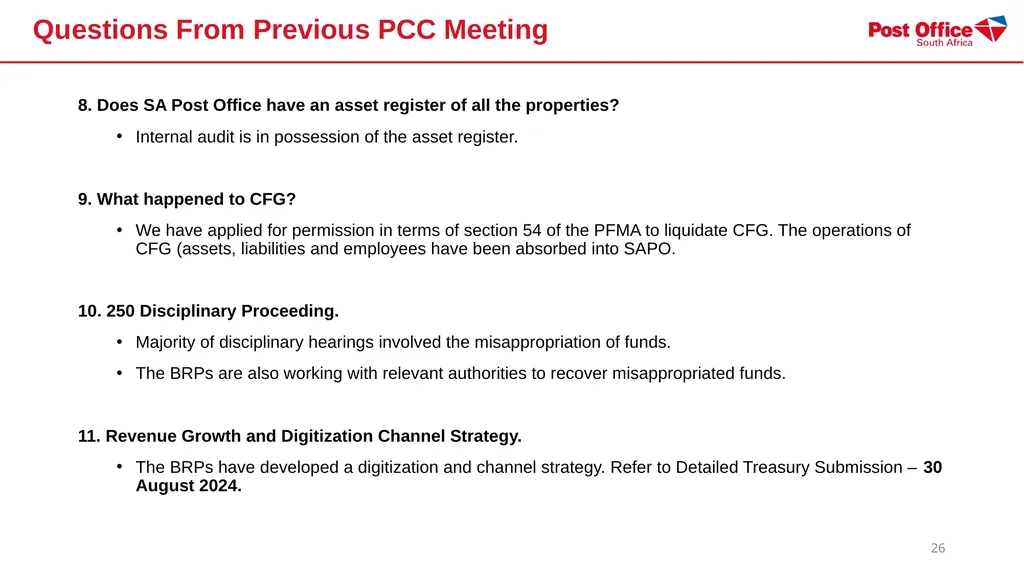 SOUTH AFRICAN POST OFFICE (SOC) LTD - (SAPO) - slide 26 of 27