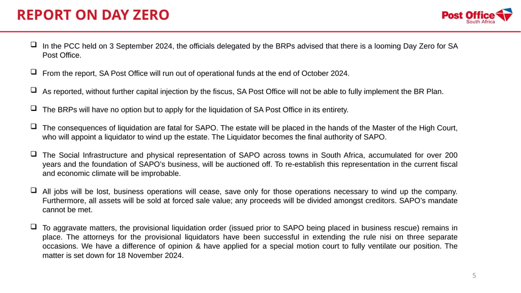 SOUTH AFRICAN POST OFFICE (SOC) LTD - (SAPO) - slide 5 of 27