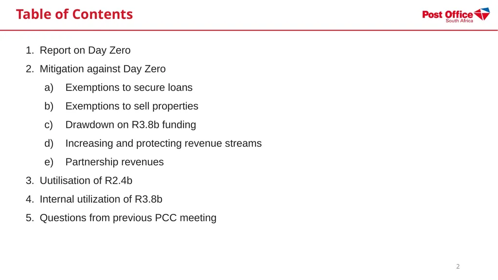 SOUTH AFRICAN POST OFFICE (SOC) LTD - (SAPO) - slide 2 of 27