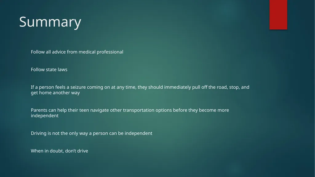 Epilepsy and Driving What Parents Should Know - slide 18 of 20