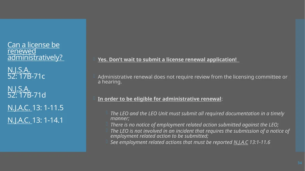 Law Enforcement Licensing AN OVERVIEW 1 SECTION I: - slide 34 of 76
