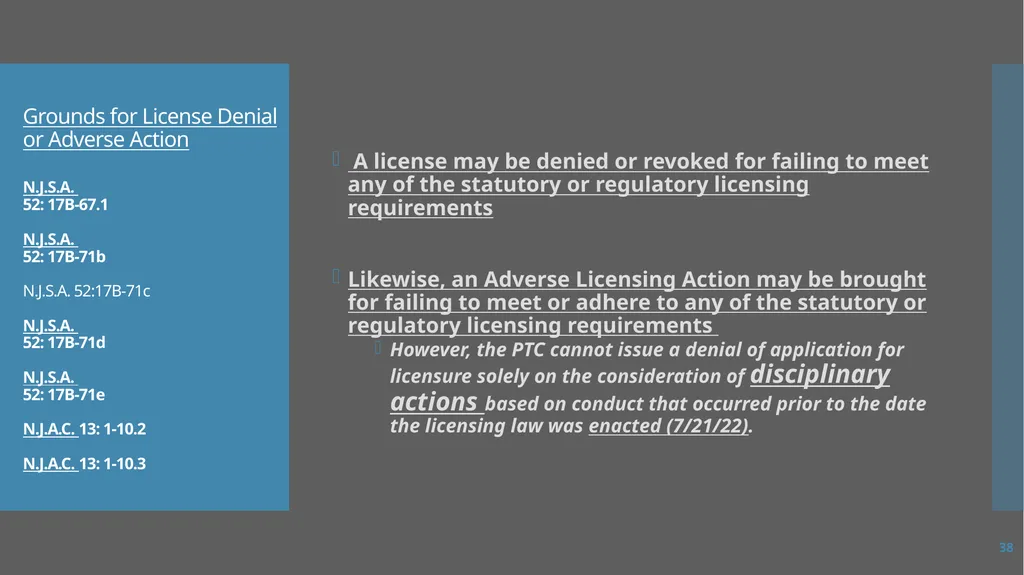 Law Enforcement Licensing AN OVERVIEW 1 SECTION I: - slide 38 of 76