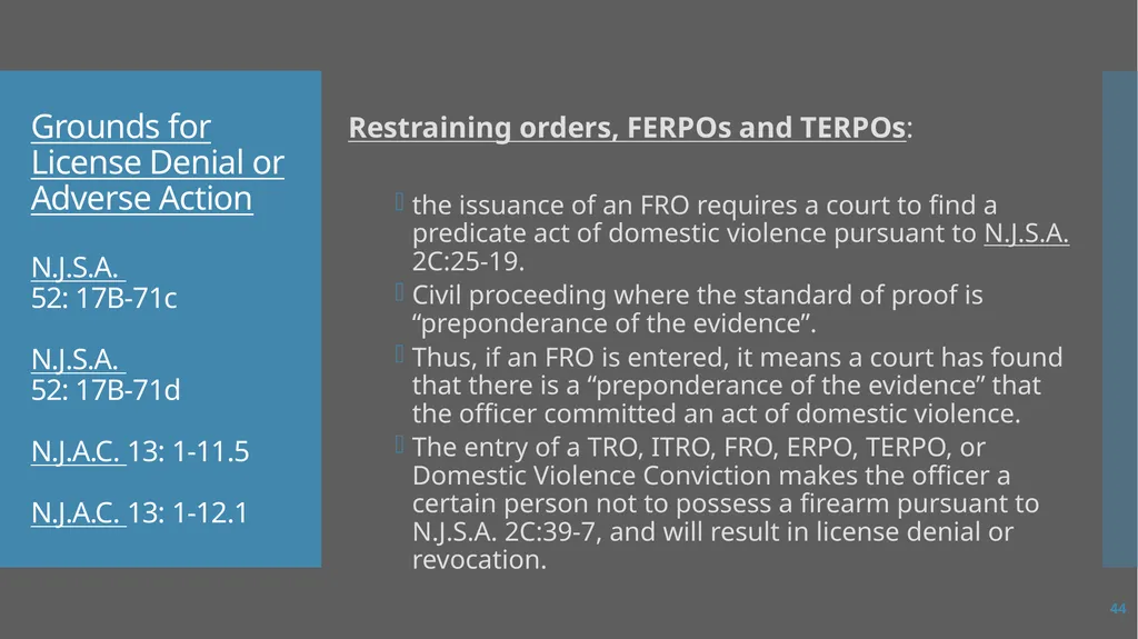 Law Enforcement Licensing AN OVERVIEW 1 SECTION I: - slide 44 of 76