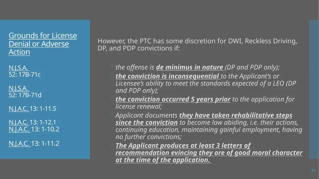 Law Enforcement Licensing AN OVERVIEW 1 SECTION I: - slide 45 of 76