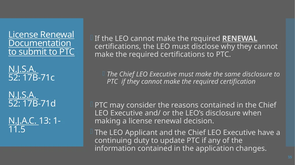Law Enforcement Licensing AN OVERVIEW 1 SECTION I: - slide 35 of 76