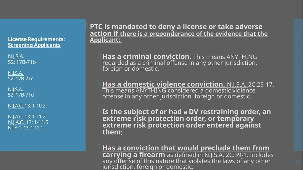 Law Enforcement Licensing AN OVERVIEW 1 SECTION I: - slide 21 of 76