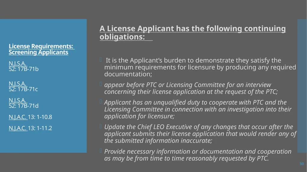Law Enforcement Licensing AN OVERVIEW 1 SECTION I: - slide 30 of 76
