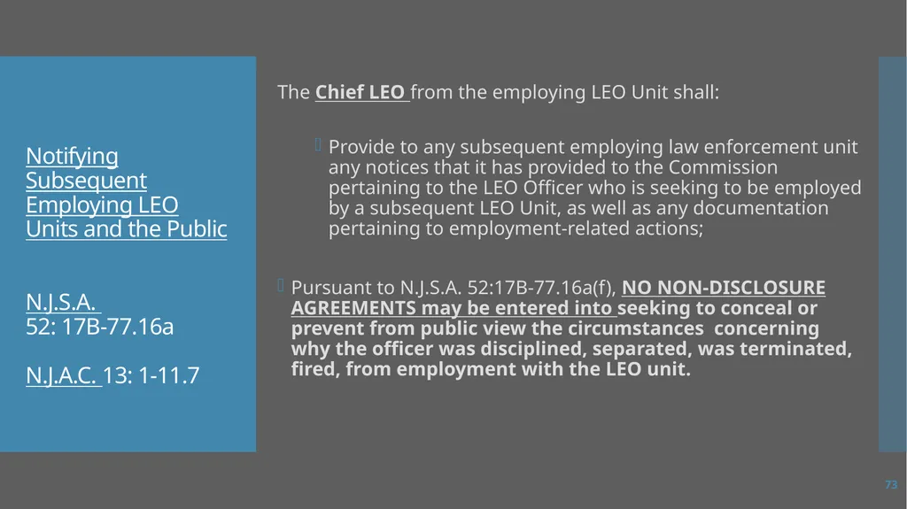 Law Enforcement Licensing AN OVERVIEW 1 SECTION I: - slide 73 of 76
