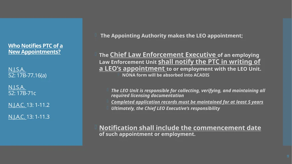 Law Enforcement Licensing AN OVERVIEW 1 SECTION I: - slide 9 of 76