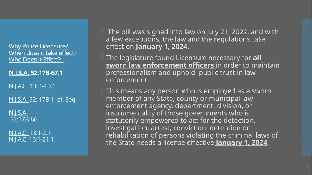 Law Enforcement Licensing AN OVERVIEW 1 SECTION I: - slide 3 of 76