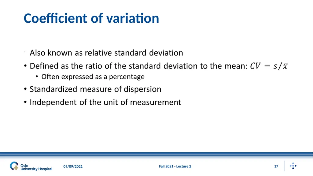 Fall 2021 - Lecture 2 1 Descriptive Statistics – - slide 17 of 20