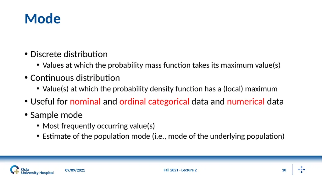 Fall 2021 - Lecture 2 1 Descriptive Statistics – - slide 10 of 20