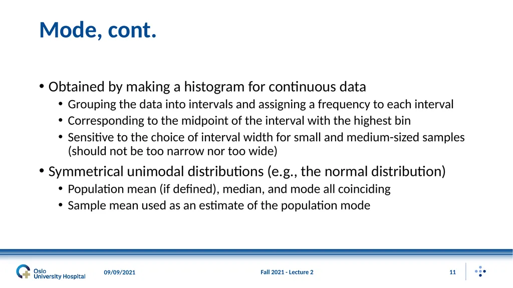 Fall 2021 - Lecture 2 1 Descriptive Statistics – - slide 11 of 20