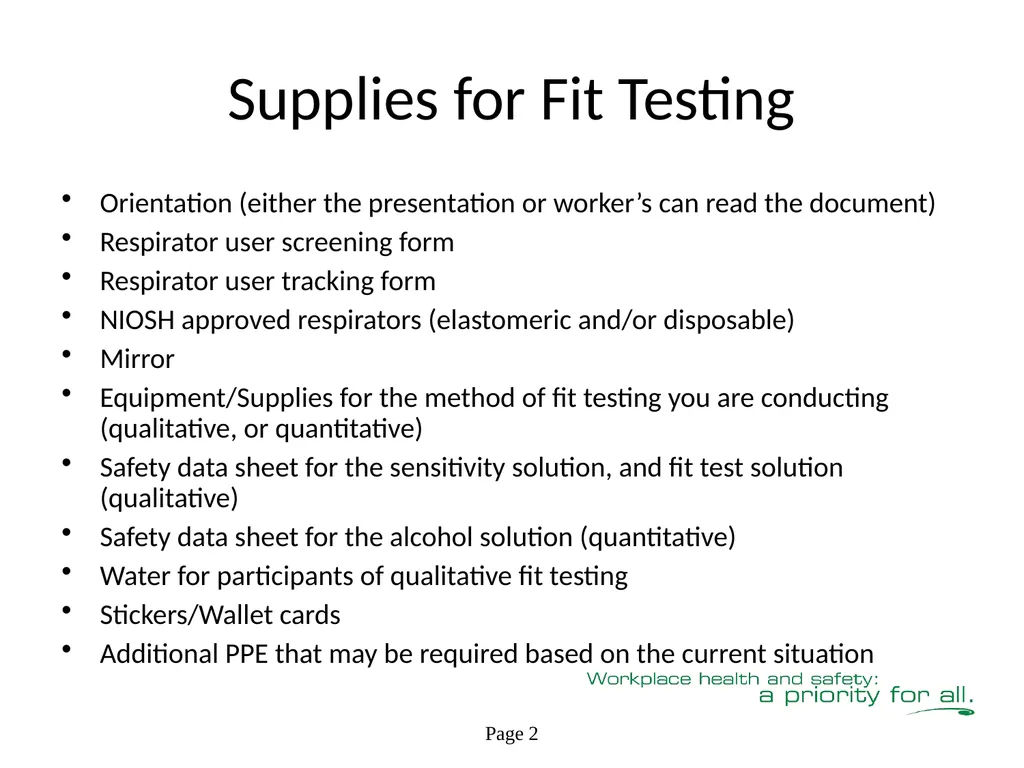 Respiratory Fit Testing Train the Trainer One part - slide 9 of 73