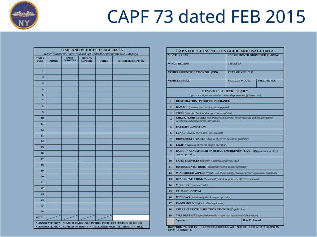 CAP OWNED VEHICLE (COV) ORIENTATION Prepared MAY - slide 27 of 43
