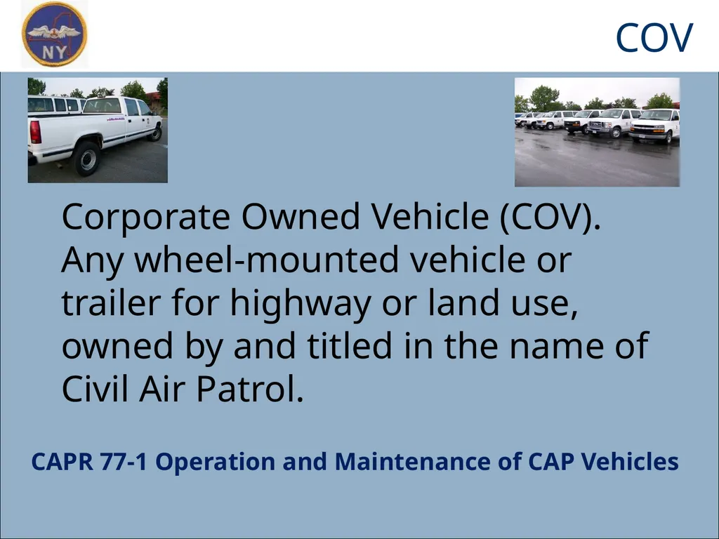 CAP OWNED VEHICLE (COV) ORIENTATION Prepared MAY - slide 3 of 43