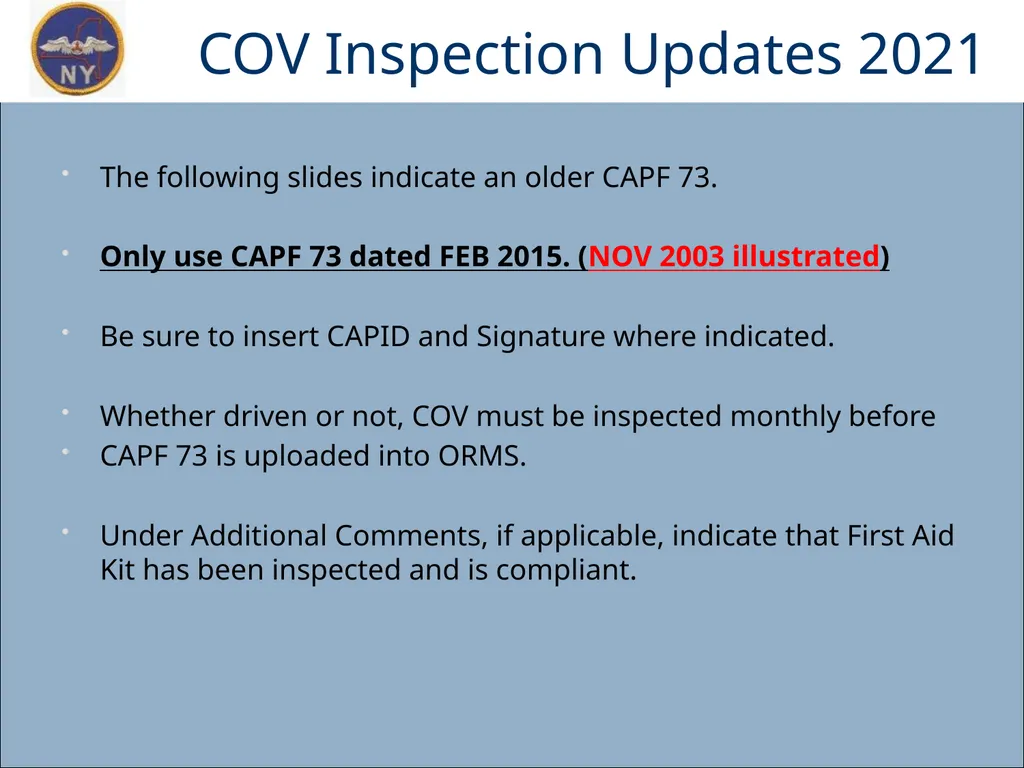CAP OWNED VEHICLE (COV) ORIENTATION Prepared MAY - slide 26 of 43