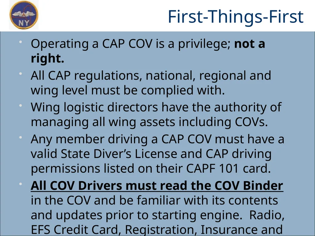 CAP OWNED VEHICLE (COV) ORIENTATION Prepared MAY - slide 5 of 43