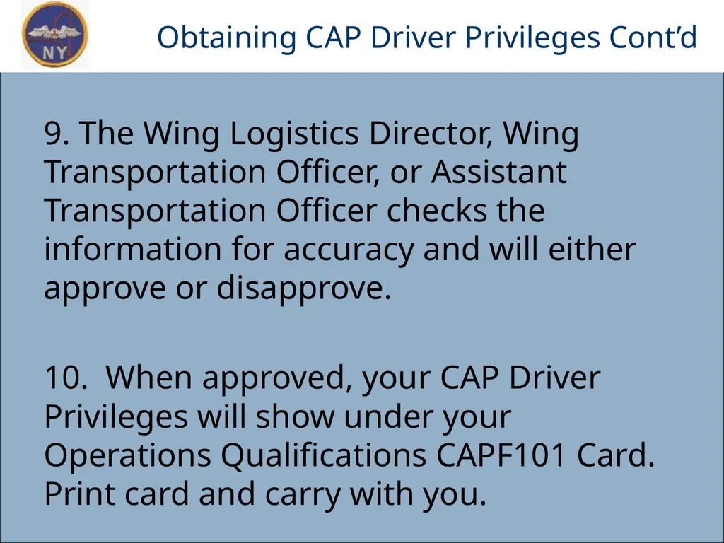 CAP OWNED VEHICLE (COV) ORIENTATION Prepared MAY - slide 16 of 43
