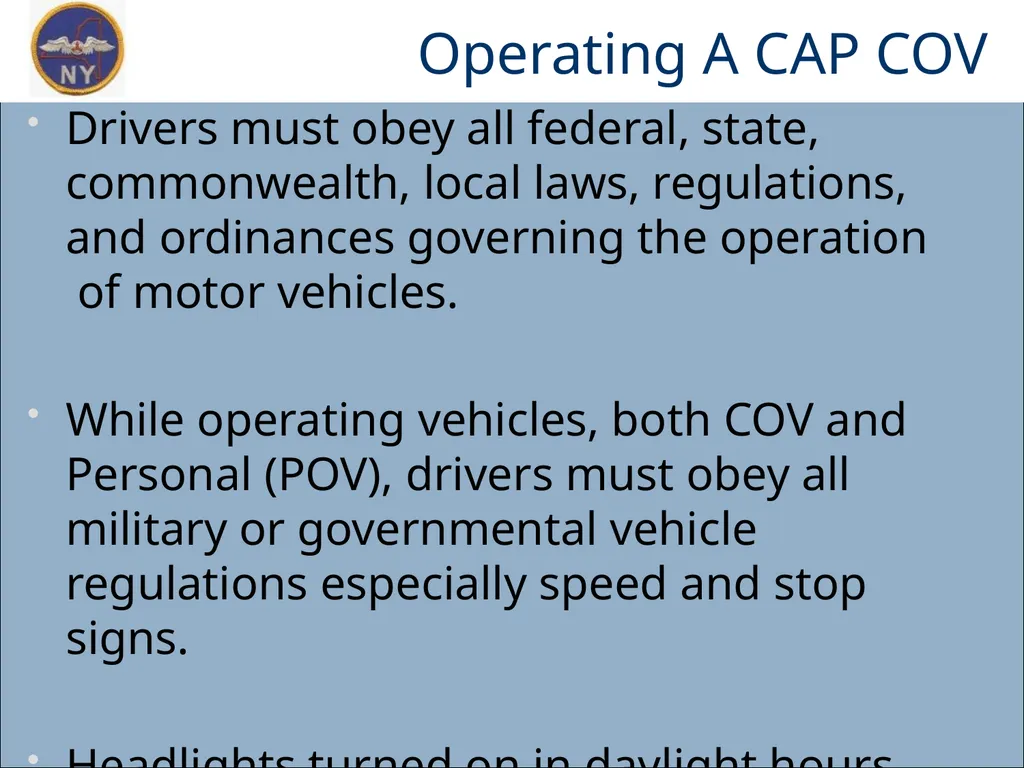 CAP OWNED VEHICLE (COV) ORIENTATION Prepared MAY - slide 9 of 43