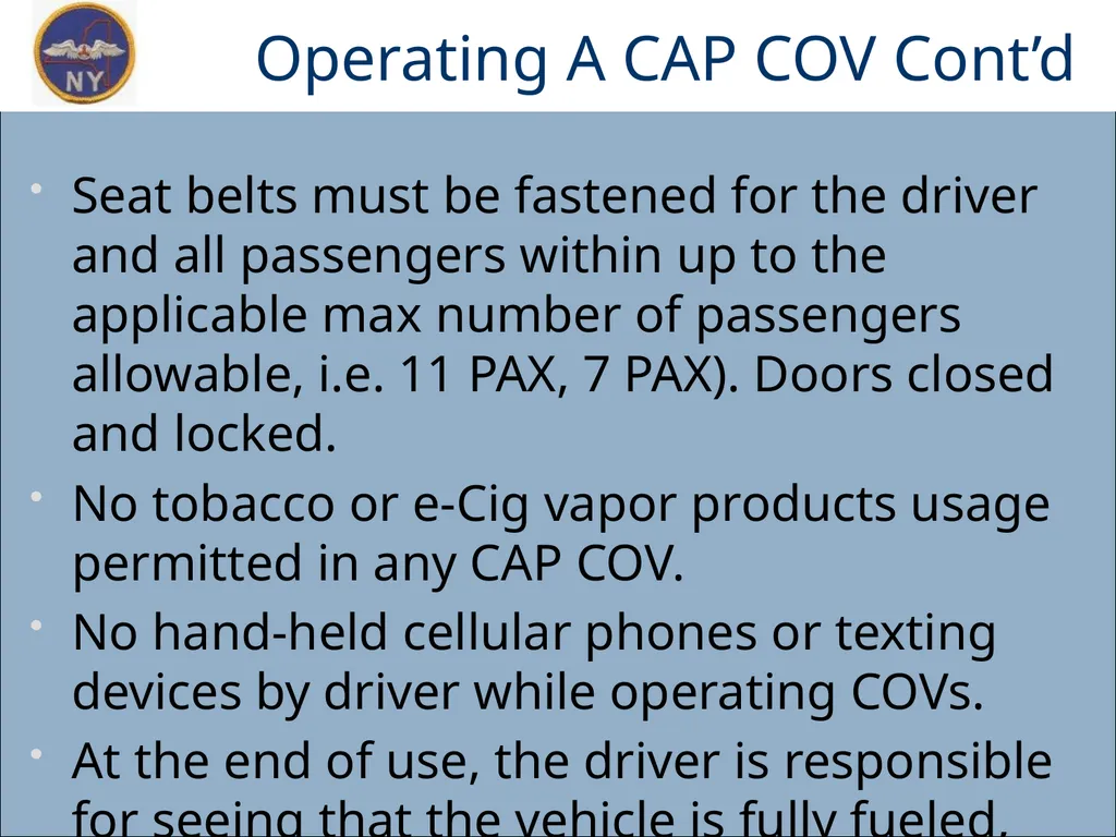 CAP OWNED VEHICLE (COV) ORIENTATION Prepared MAY - slide 10 of 43