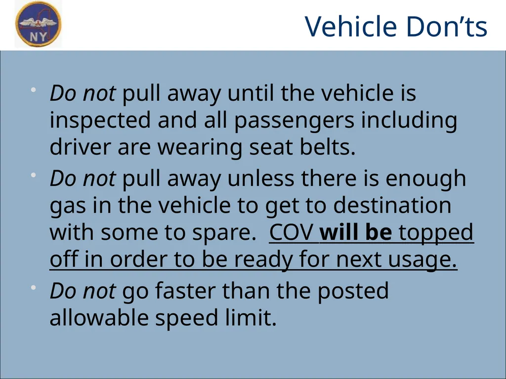 CAP OWNED VEHICLE (COV) ORIENTATION Prepared MAY - slide 38 of 43