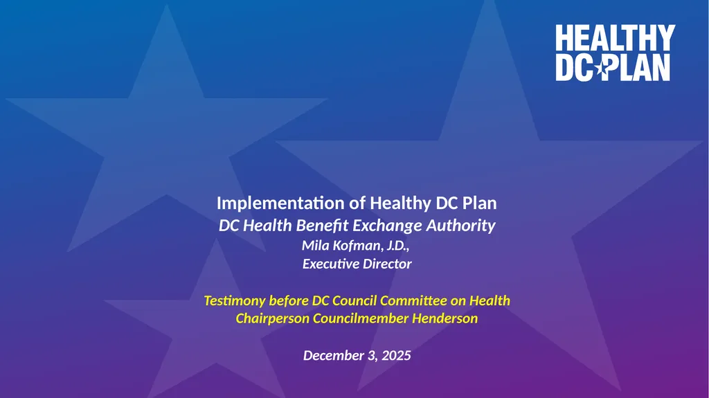 Implementation of Healthy DC Plan DC Health - slide 1 of 18