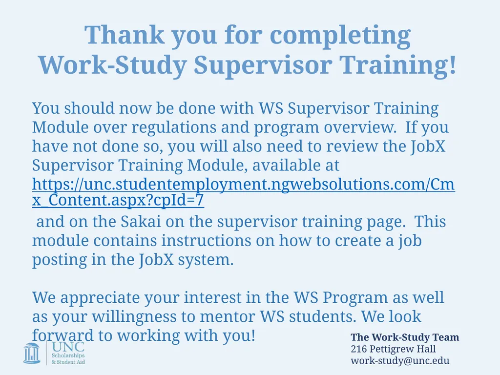 Work-Study Supervisor Training Academic Year - slide 55 of 55