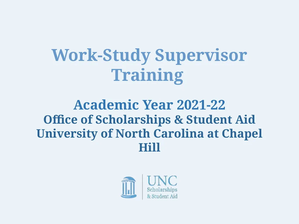 Work-Study Supervisor Training Academic Year - slide 1 of 55
