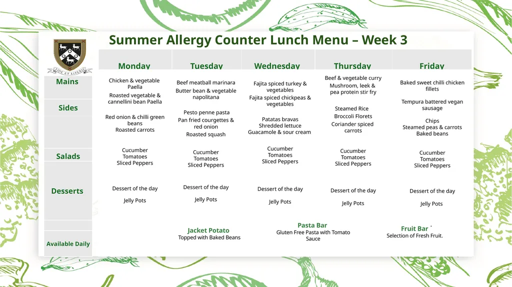 Summer Allergy Counter Lunch Menu – Week 1 Sri - slide 3 of 3