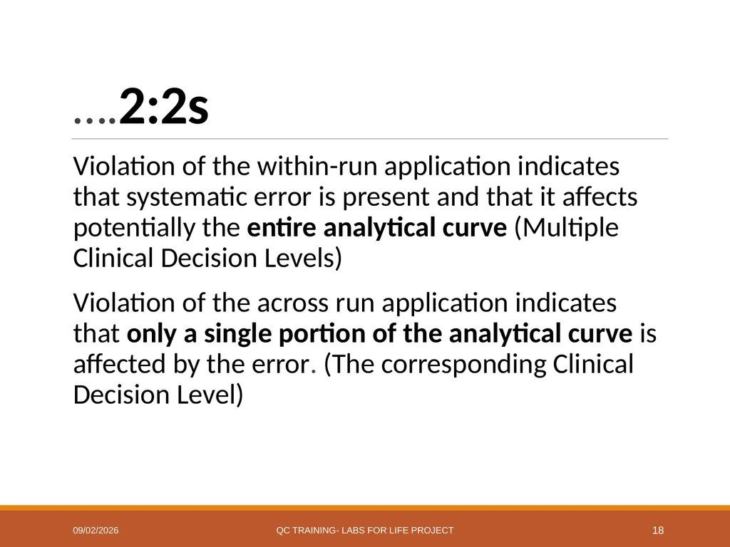 Westgard Rules Detecting Changes in the Analytical - slide 18 of 39