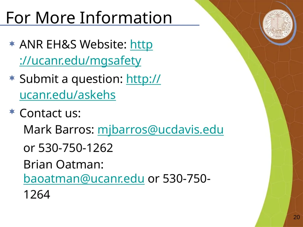 Master Gardener Safety Training EH&S Office - slide 20 of 20