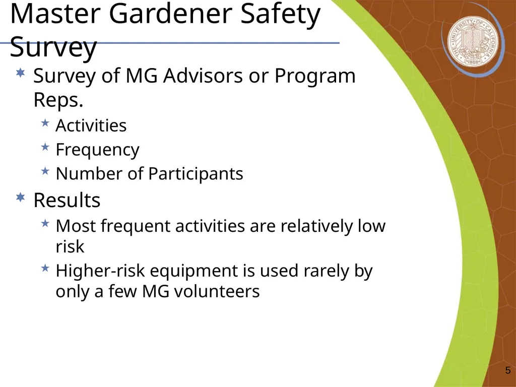 Master Gardener Safety Training EH&S Office - slide 5 of 20