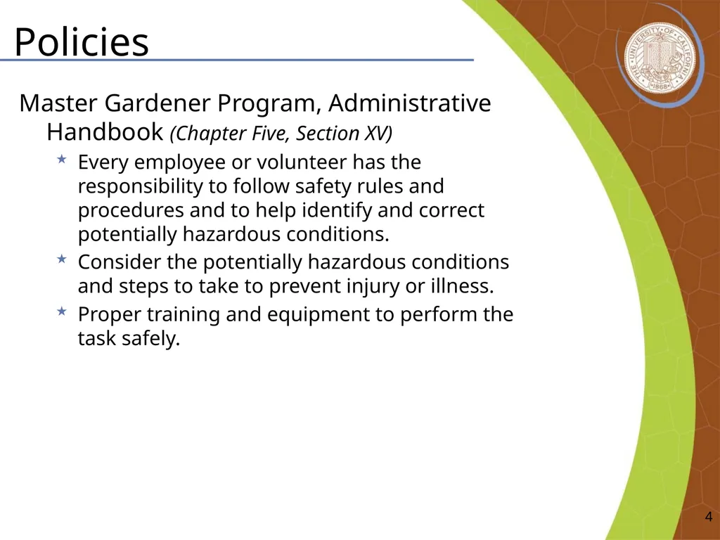 Master Gardener Safety Training EH&S Office - slide 4 of 20