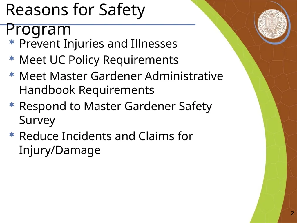 Master Gardener Safety Training EH&S Office - slide 2 of 20