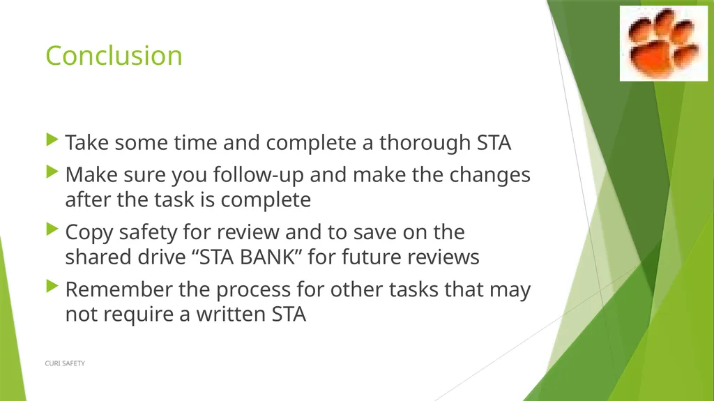 Safety Task Analysis (STA) CURI SAFETY Developed - slide 21 of 21