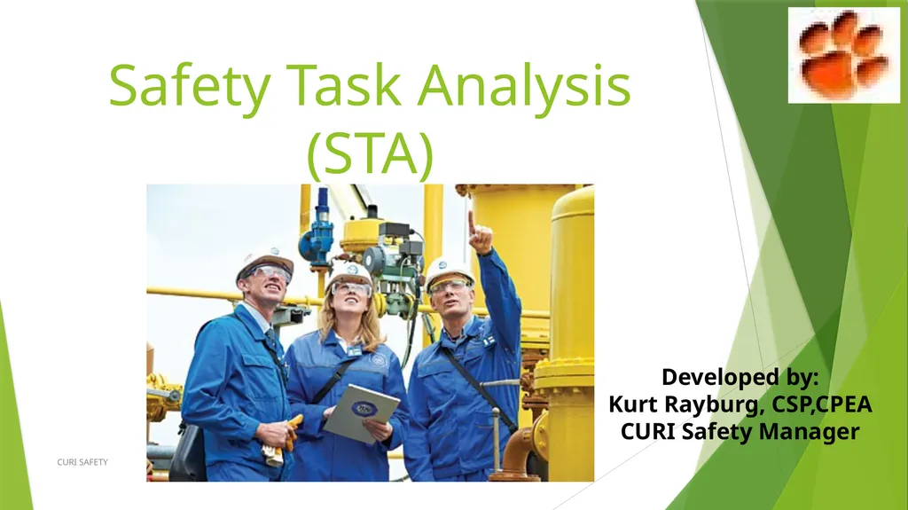 Safety Task Analysis (STA) CURI SAFETY Developed - slide 1 of 21
