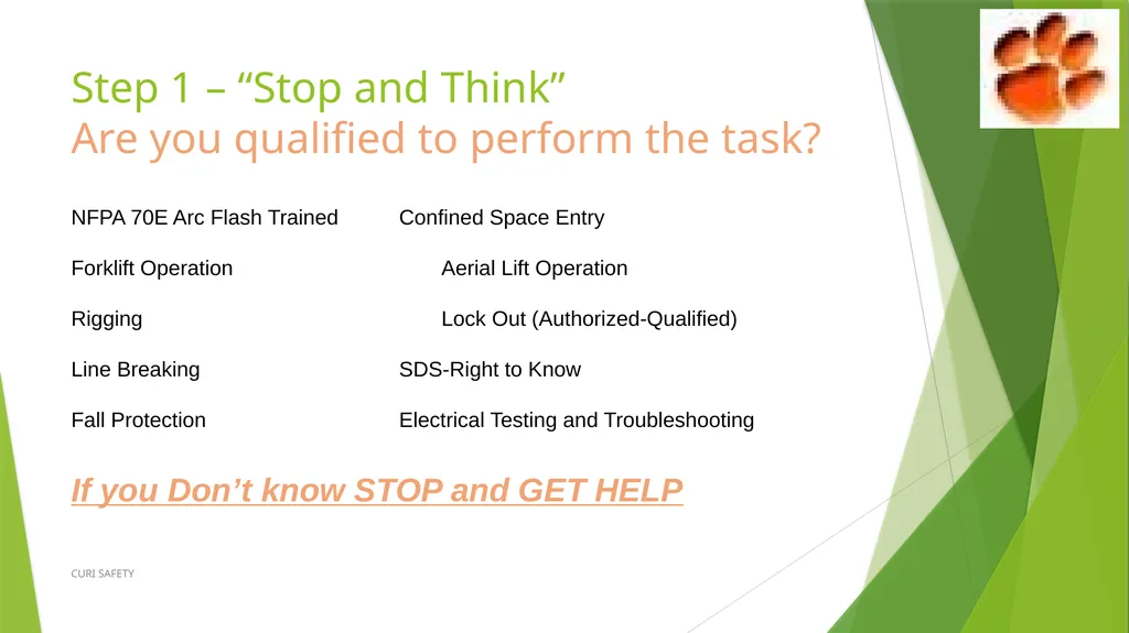 Safety Task Analysis (STA) CURI SAFETY Developed - slide 6 of 21