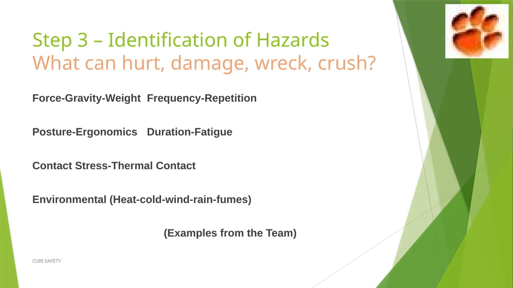 Safety Task Analysis (STA) CURI SAFETY Developed - slide 12 of 21