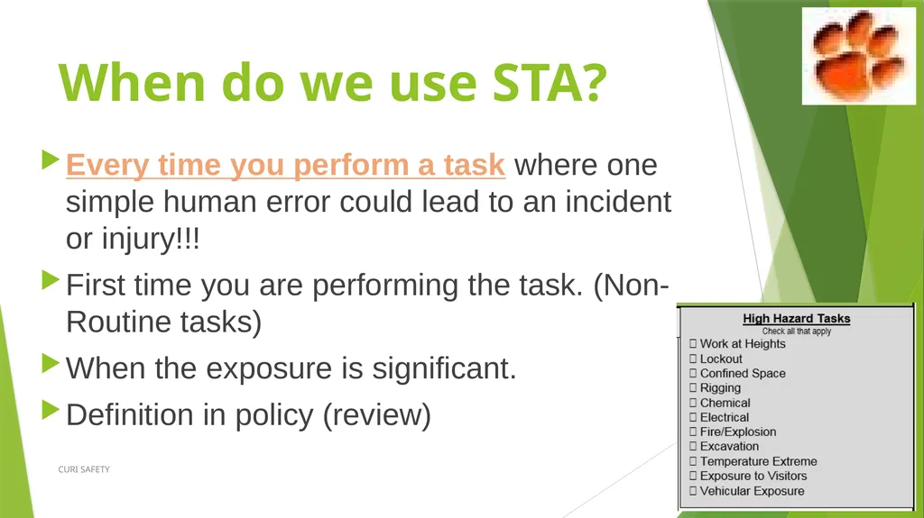 Safety Task Analysis (STA) CURI SAFETY Developed - slide 3 of 21