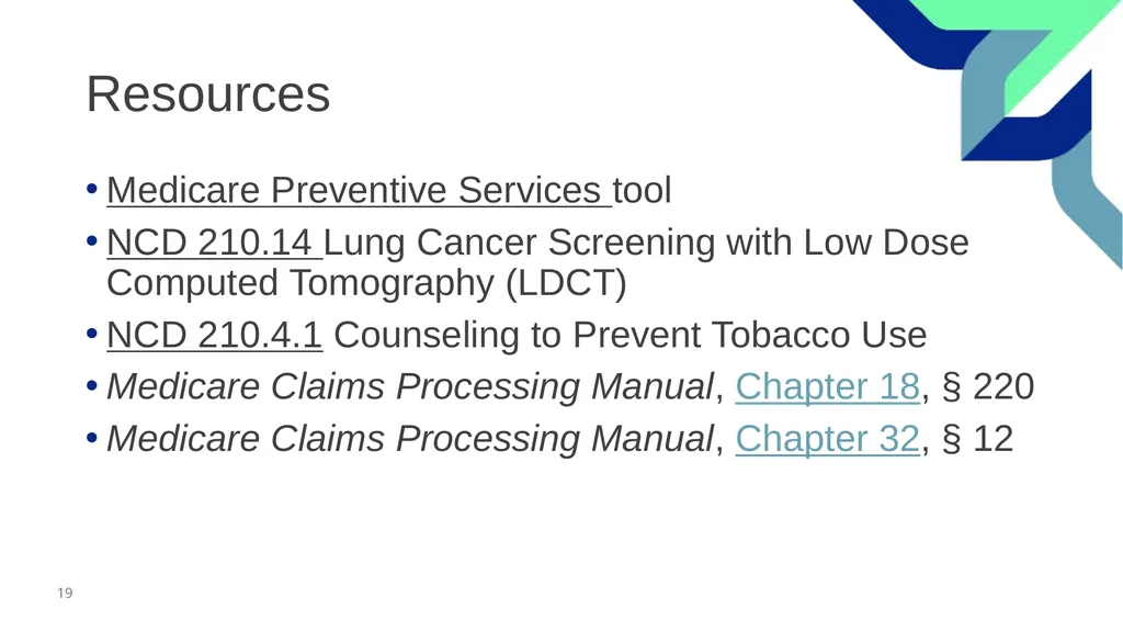Preventive Services: Lung Cancer Screening & - slide 19 of 25